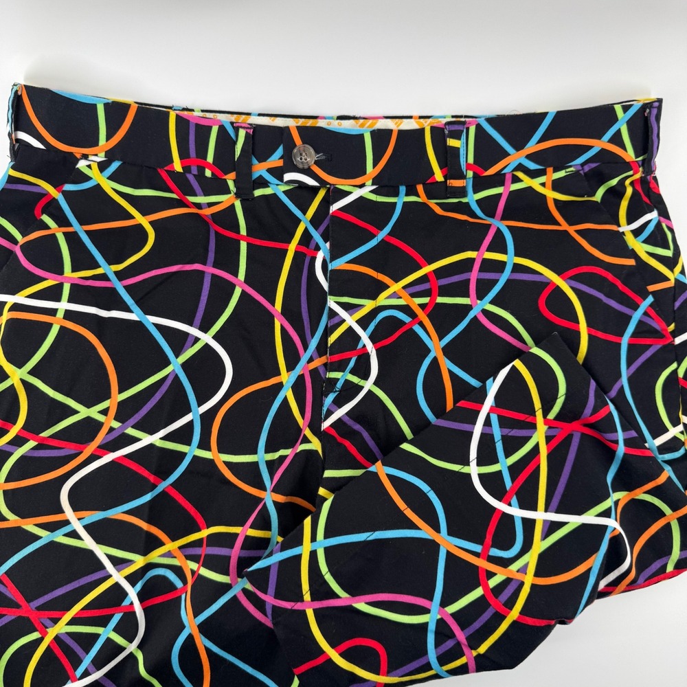 Loudmouth Golf Shorts Mens 38 Black Multi Color Abstract Swirl Neon Squiggle